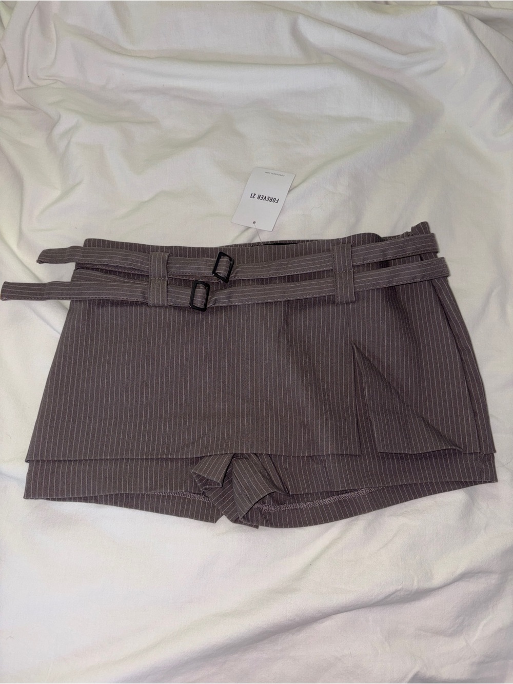 Forever 21 Taupe Pinstripe Belted Skort